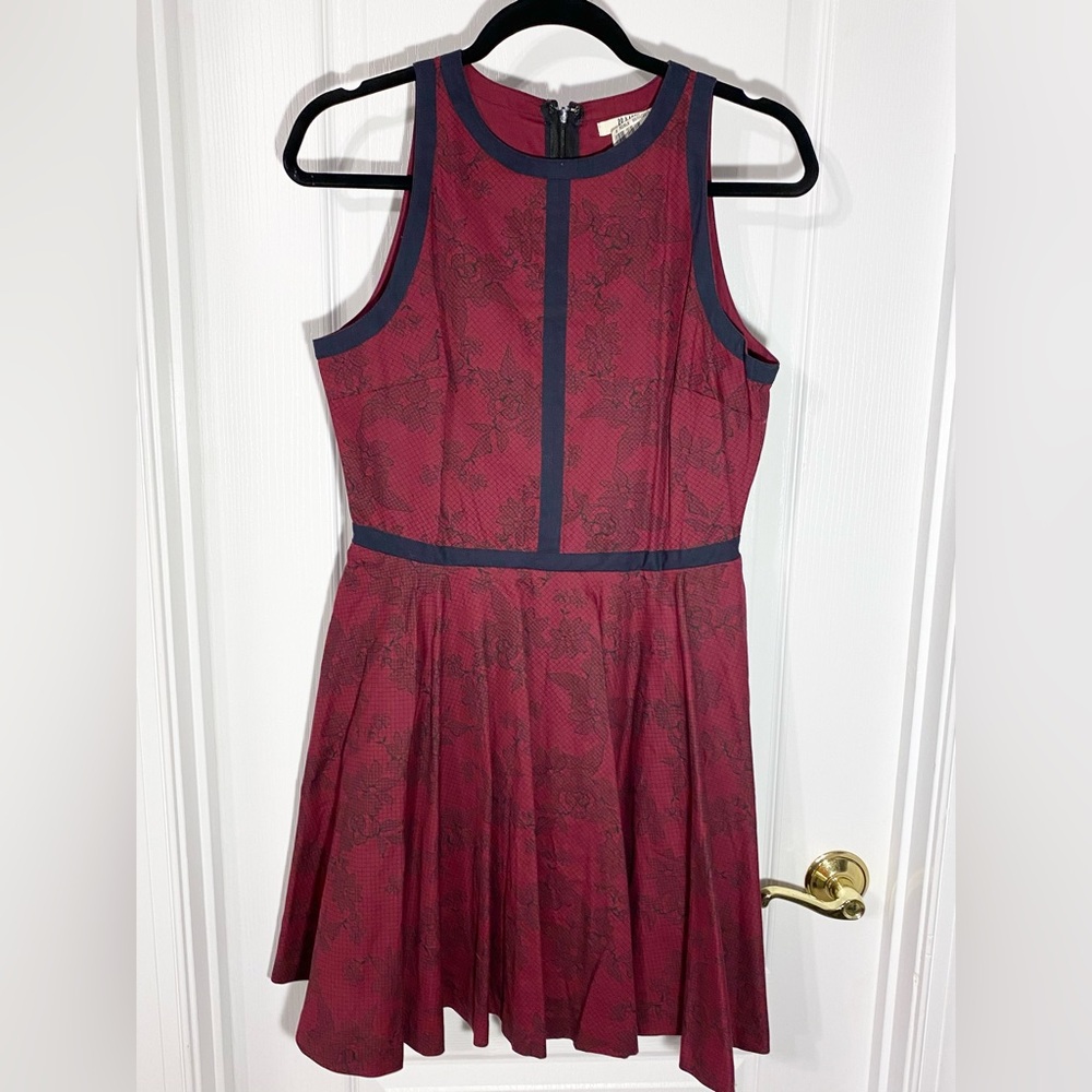 NEW ModCloth BB Dakota Navy Trim Maroon Floral Sleeveless A-line Mini Dress Sz 8